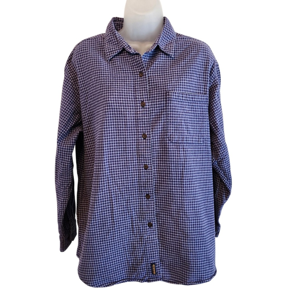 Woolrich Women's Large Purple Plaid Button Front Long Sleeve Flannel Shirt L